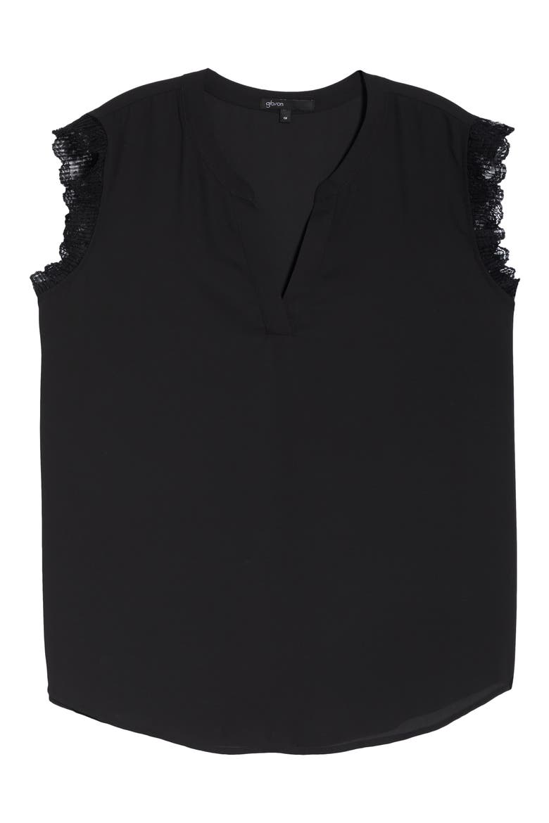 Gibson x City Safari Roselyn Weaver Split Neck Lace Trim Top, Alternate, color, BLACK