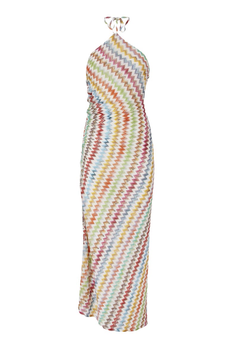Long Cover-up In Lamé Viscose With Micro Zigzag Pattern, Alternate, color, White & Multicoloured