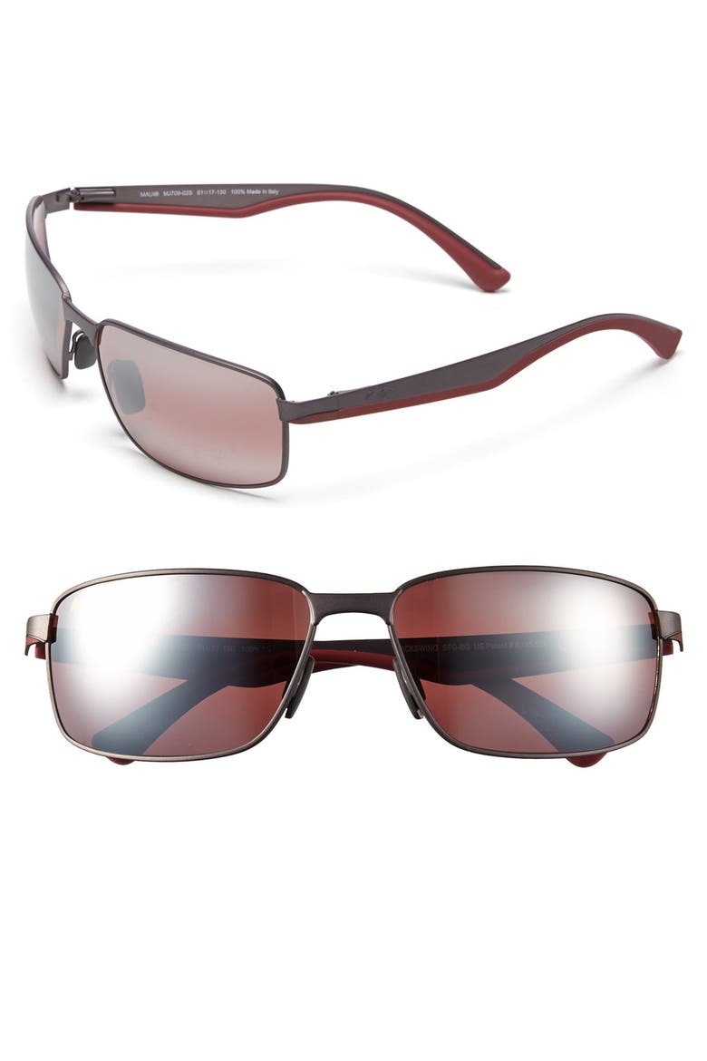 'Backswing - PolarizedPlus®2' 61mm Polarized Sunglasses, Main, color, SATIN DARK GUNMETAL/ MAUI ROSE