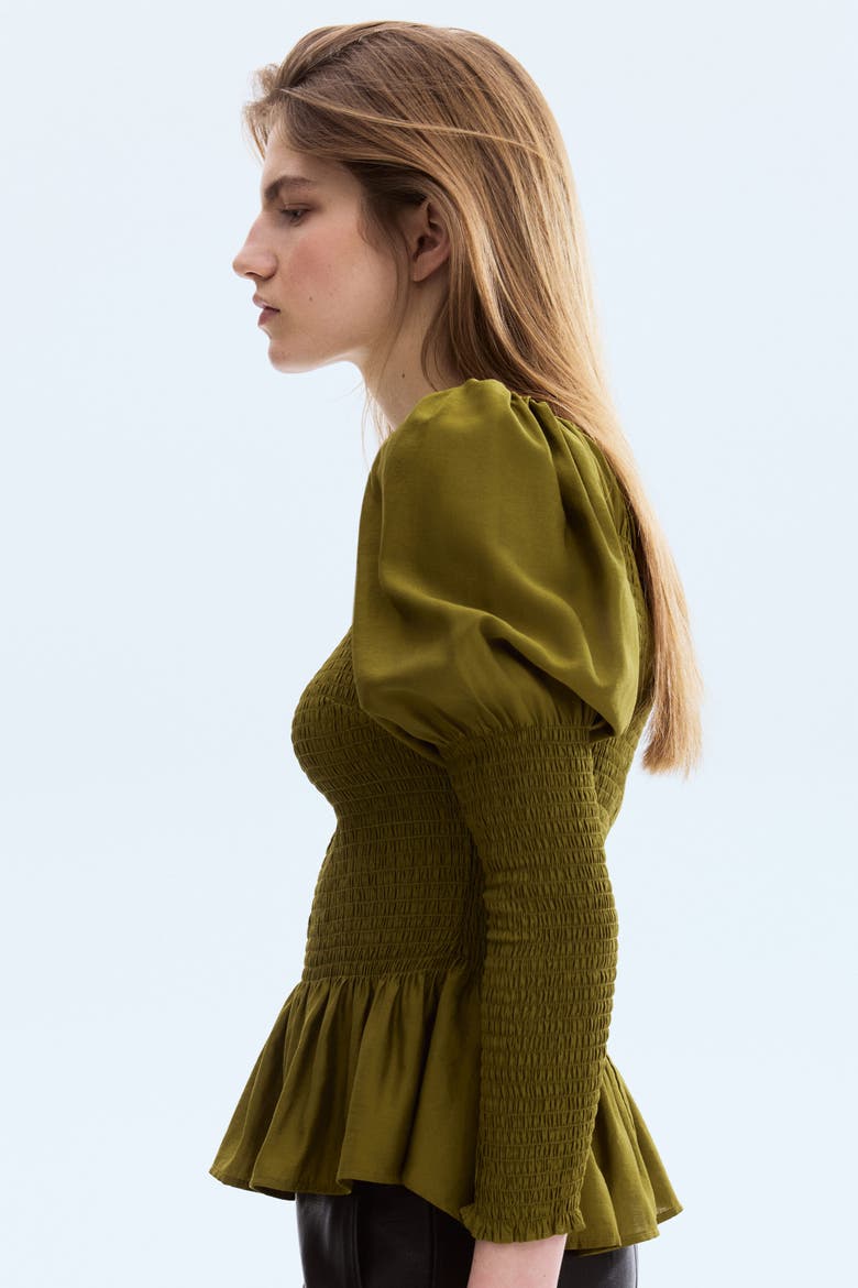 Smocked Viscose-blend Blouse, Alternate, color, Dark khaki green