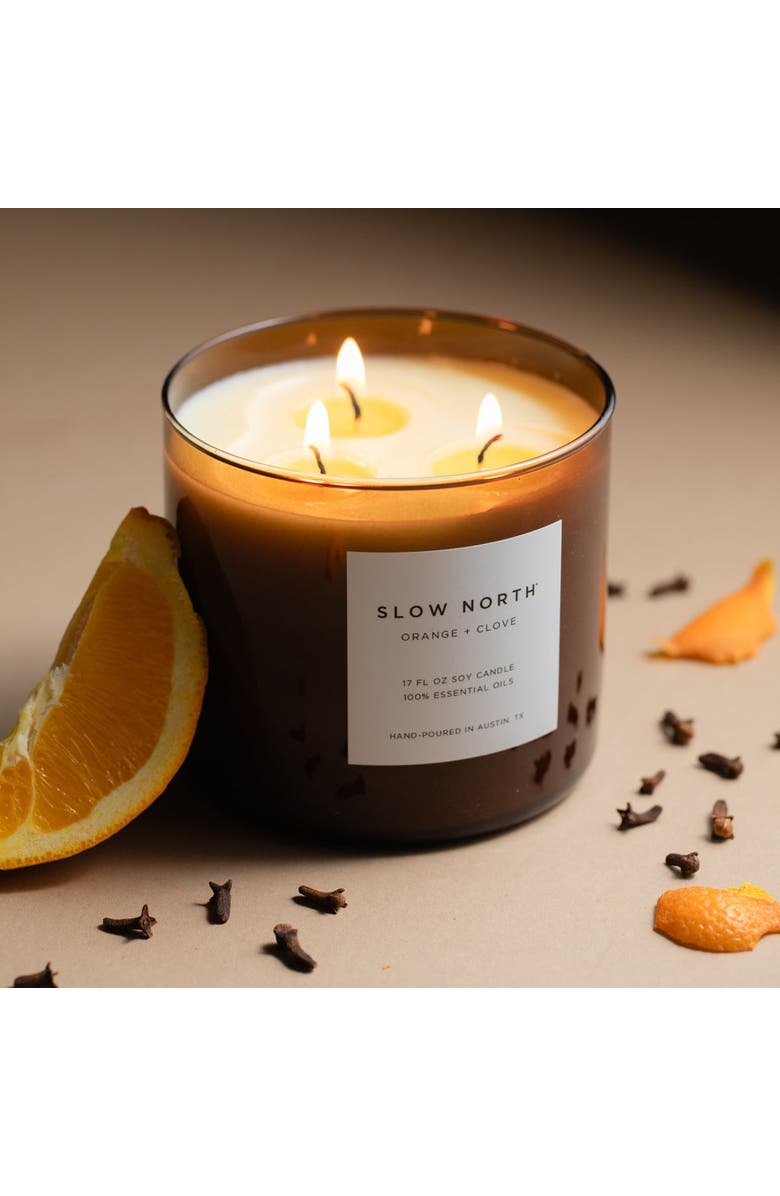 SLOW NORTH Orange + Clove - Signature 3-Wick Candle, Alternate, color, Brown