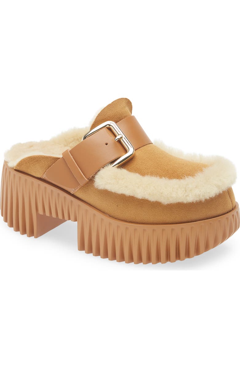 4CCCCEES Plia Amber Genuine Shearling Platform Clog, Main, color, Camel