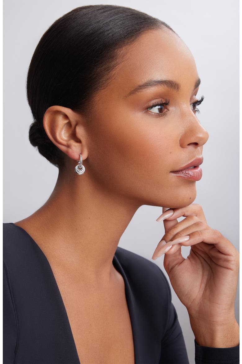 Signature Caviar Disc Charm Hoop Earrings, Alternate, color, SILVER