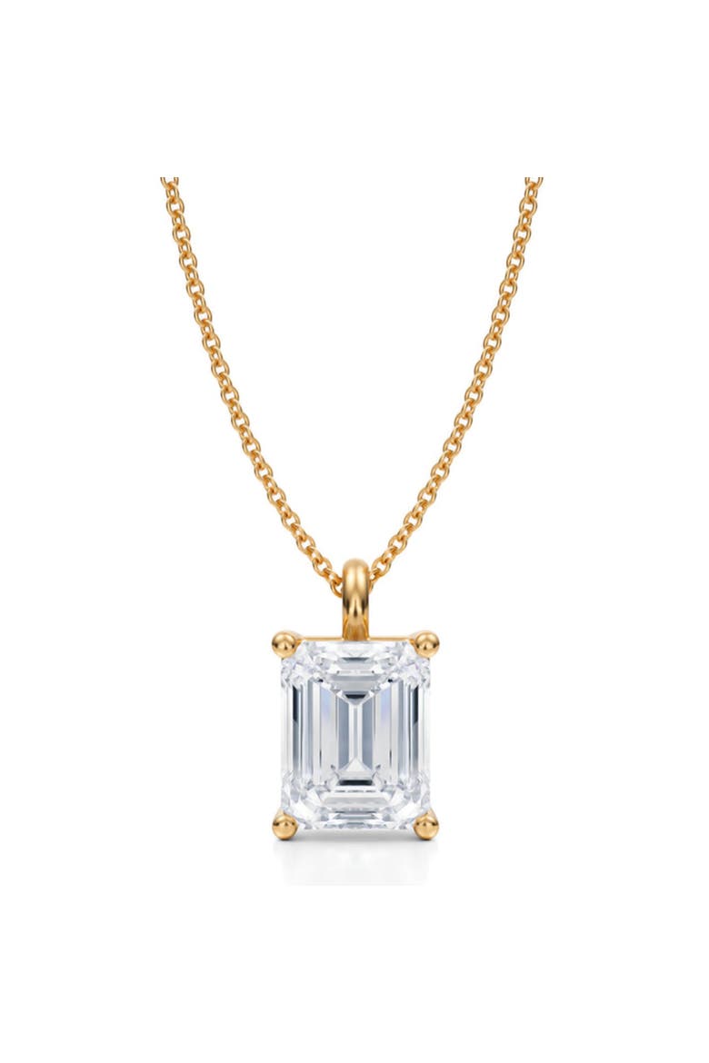 Emerald Solitaire Lab Diamond Pendant Necklace 14K 3.50ct, Main, color, Yellow Gold