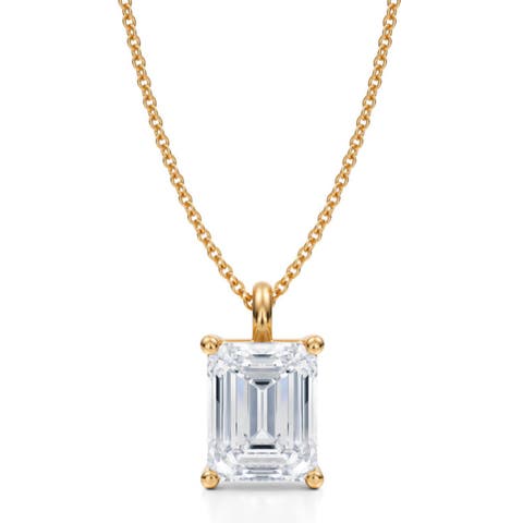 Emerald Solitaire Lab Diamond Pendant Necklace 14K 3.50ct