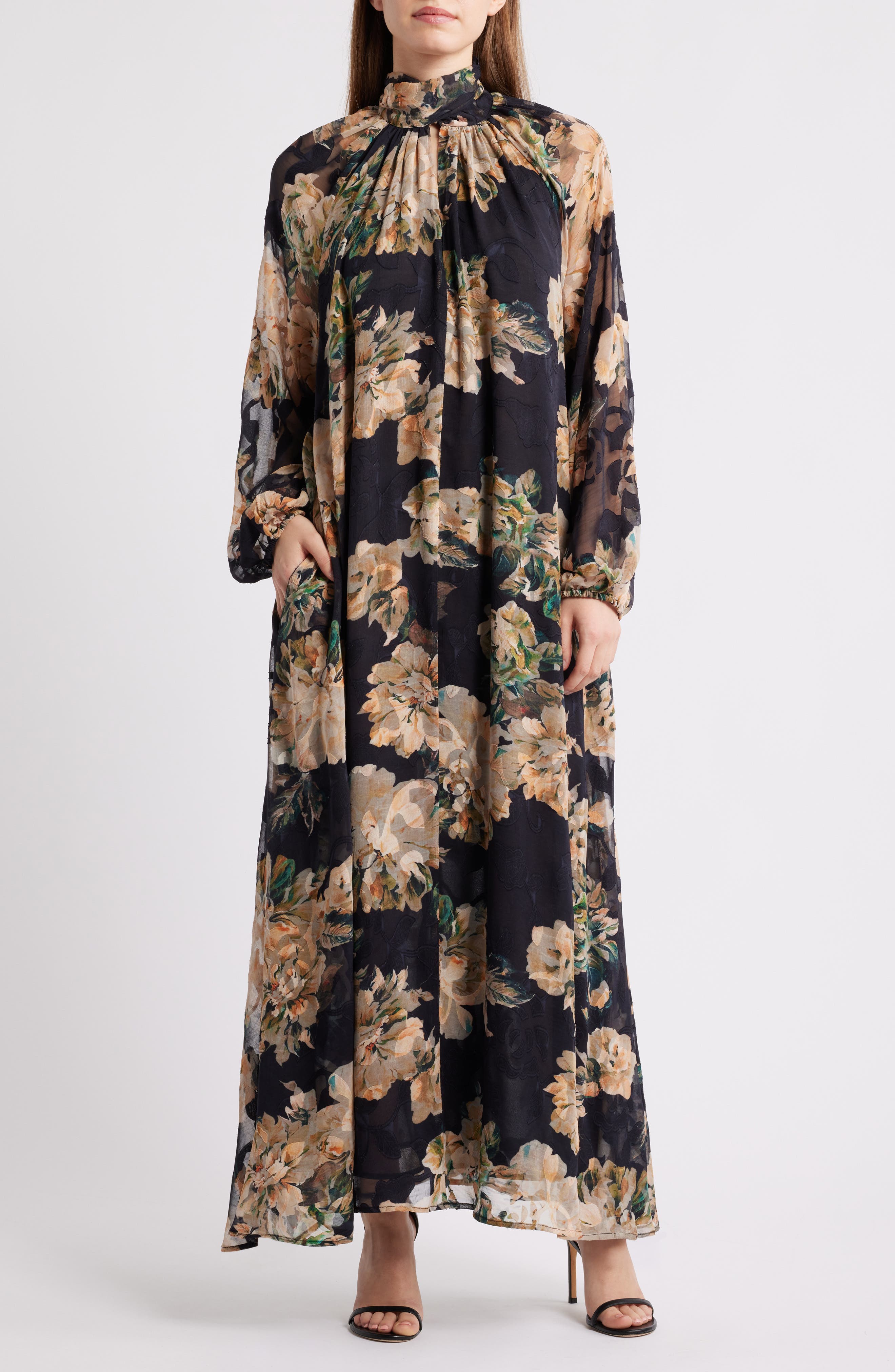 MELLODAY Botanical Tie-Neck Maxi Dress