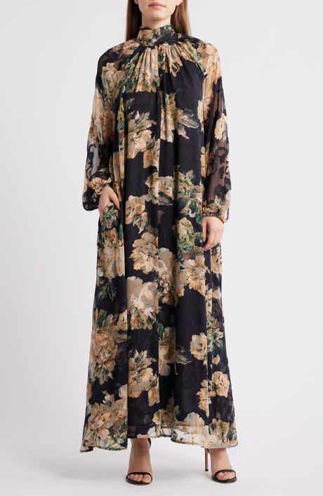 MELLODAY Botanical Tie-Neck Maxi Dress