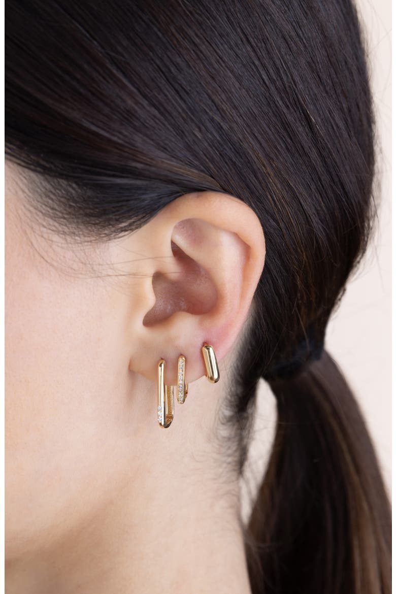 Three Diamond Oval Hoop Earrings, Alternate, color, 14K YELLOW GOLD