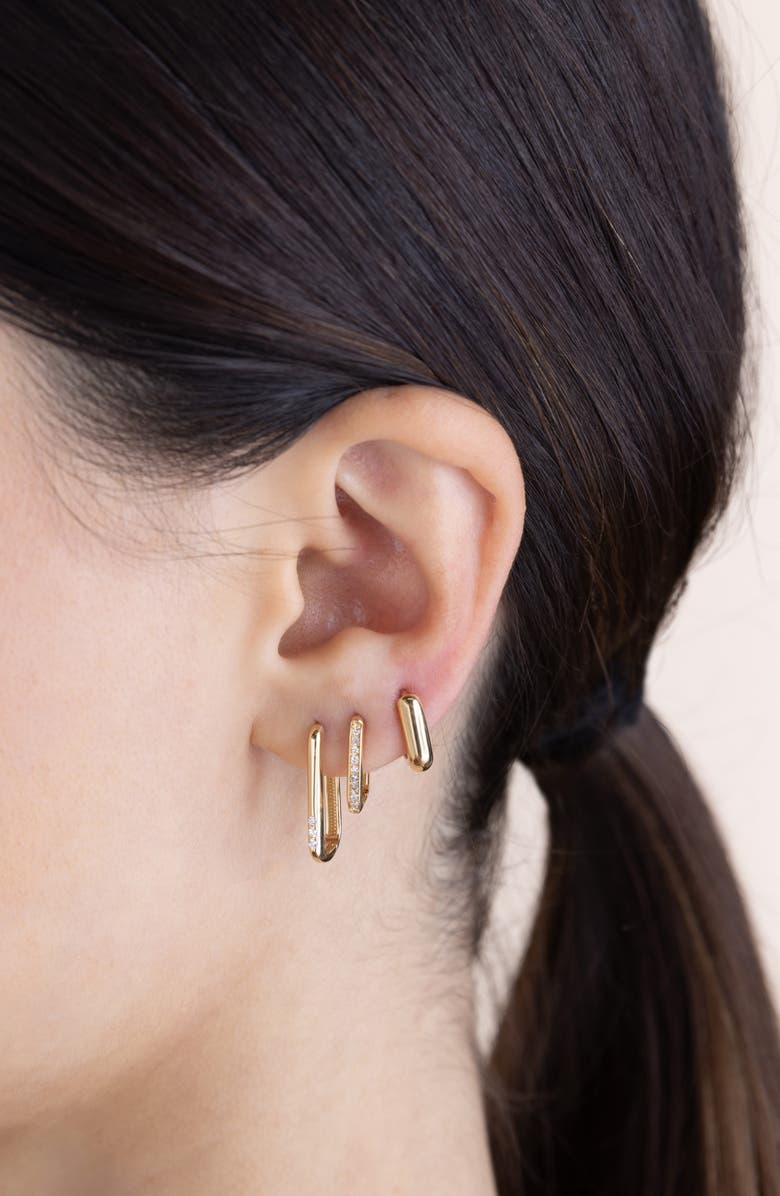 Zoë Chicco Three Diamond Oval Hoop Earrings, Alternate, color, 14K Yellow Gold