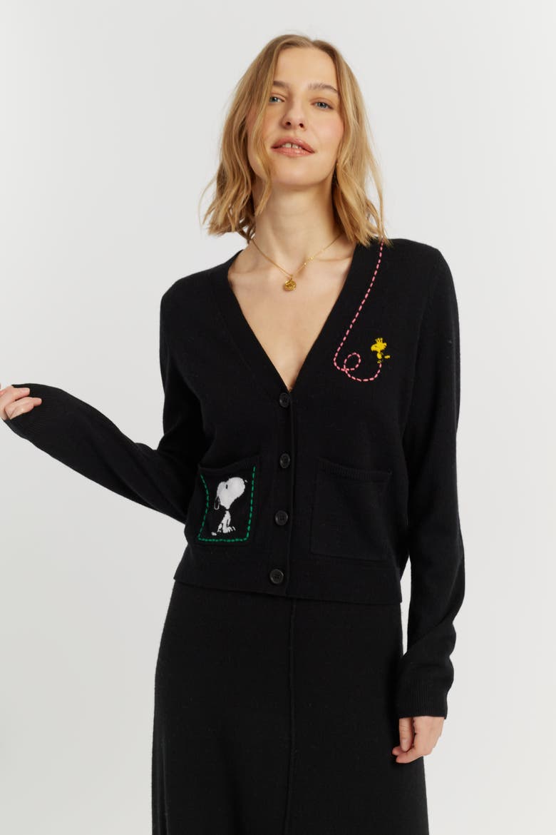Wool-Cashmere Snoopy Pocket Cardigan, Alternate, color, Black