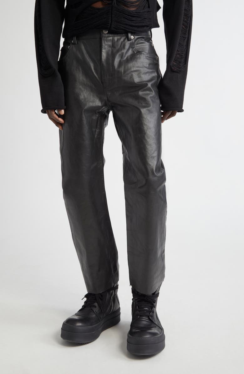 Rick Owens Detroit Cut Leather Pants, Main, color, 