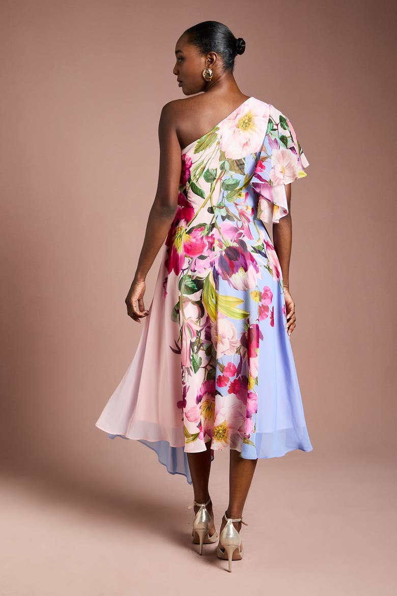 Floral Printed Chiffon Dress, Alternate, color, Light Blue