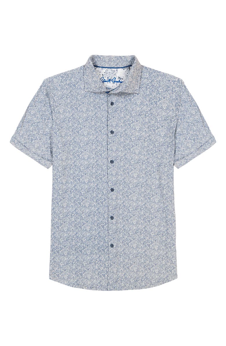 Robert Graham Scrawl Knit Short Sleeve Button-Up Shirt, Alternate, color, Navy