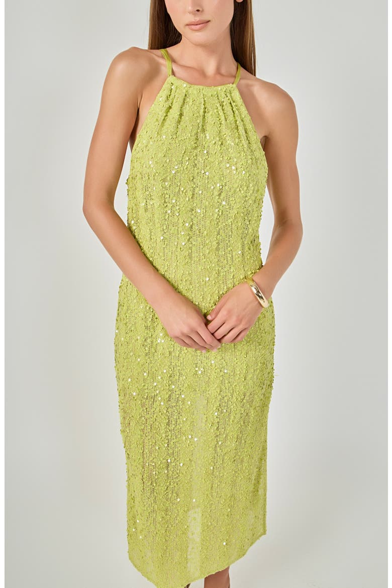 Sequin Halter Maxi Dress, Alternate, color, AVOCADO