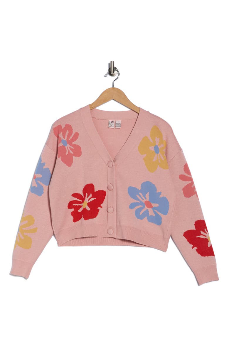 BY DESIGN Frankie Pattern Cardigan, Alternate, color, Peach Beige / Hibisc