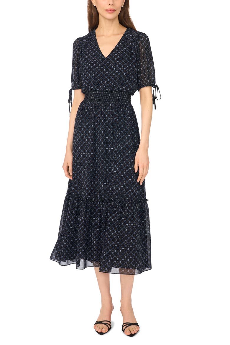 Print Smocked Waist Maxi Dress, Main, color, RICH BLACK