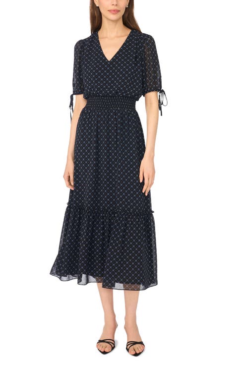 Print Smocked Waist Maxi Dress