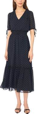 CeCe Print Smocked Waist Maxi Dress