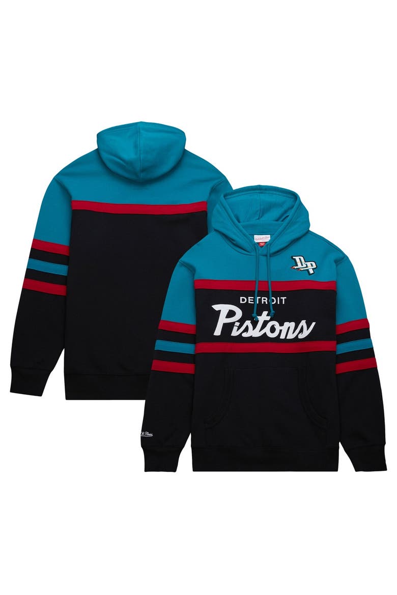 Men's Mitchell & Ness Black/Teal Detroit Pistons Head Coach Pullover Hoodie, Main, color, Black