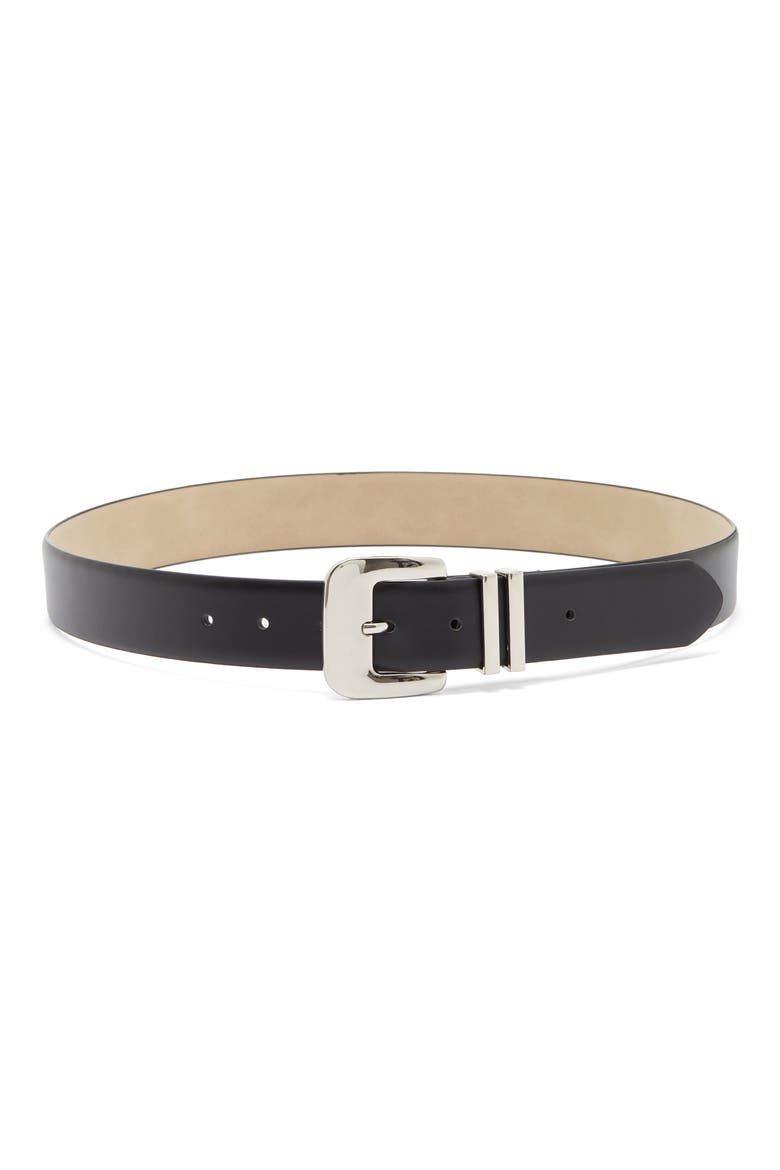 Double Metal Keeper Buckle Belt, Main, color, BLACK SILVER