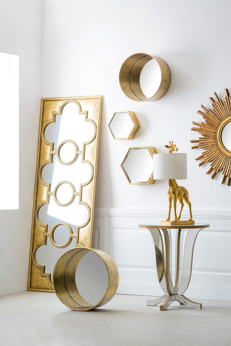 Resin Giraffe Table Lamp with Linen Shade, Distressed Gold, Alternate, color, Gold