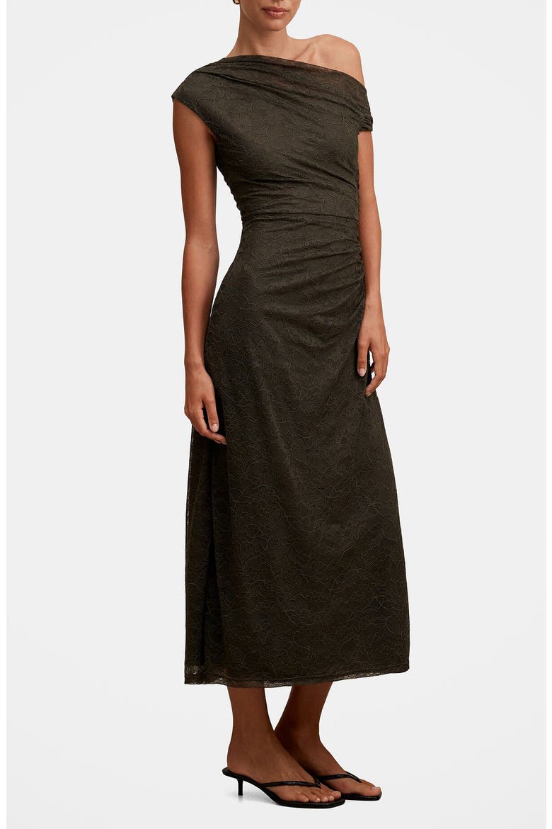 Paris Asymmetric Lace Midi Dress, Alternate, color, OLIVE NIGHT