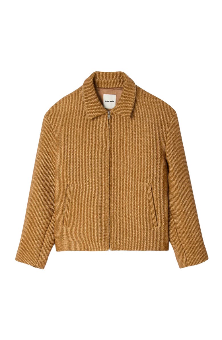 SANDRO Woven raffia jacket, Alternate, color, Camel