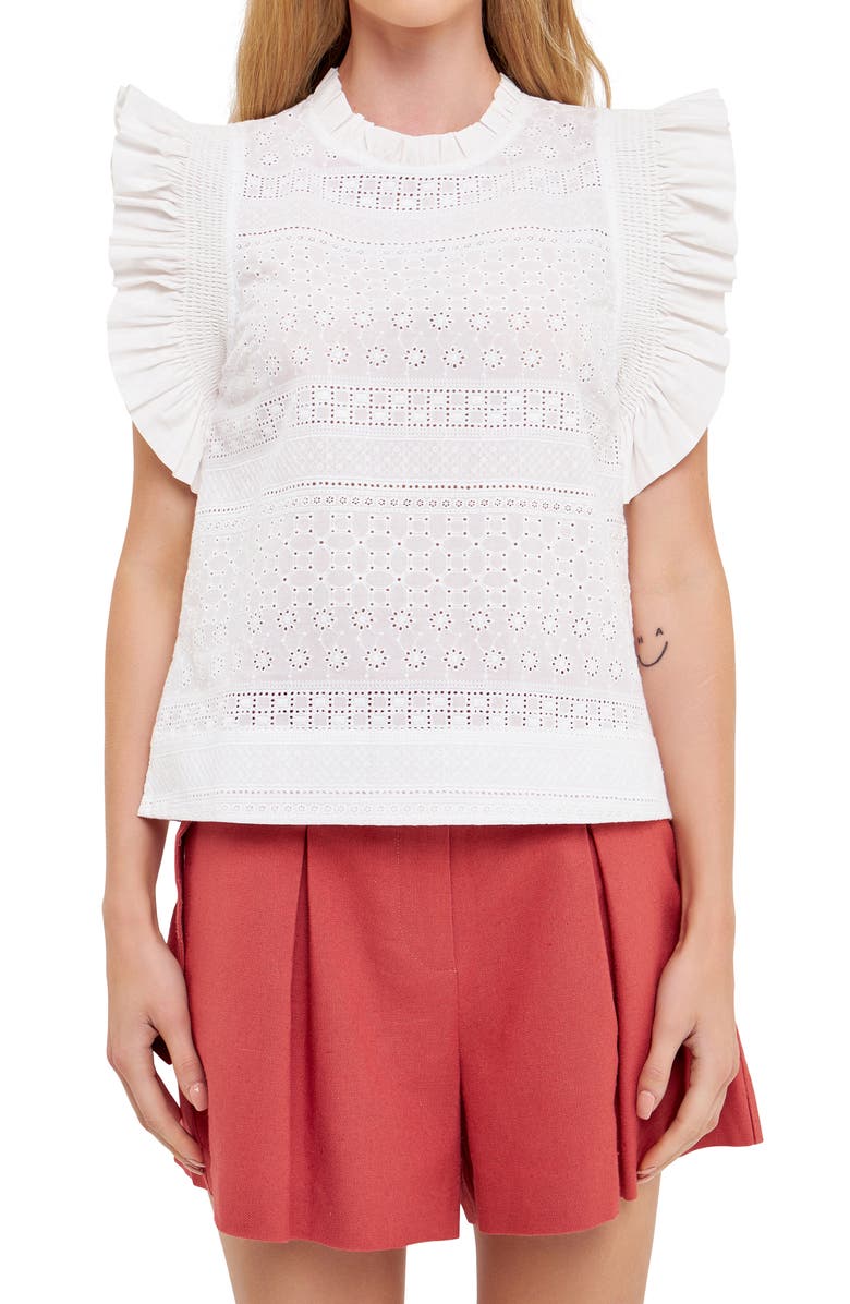 English Factory Embroidered Ruffle Blouse, Alternate, color, 