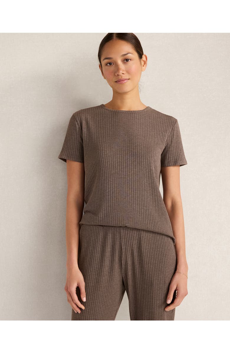 Haven Well Within Drapey Rib Knit Short Sleeve Crewneck, Main, color, Walnut Hthr