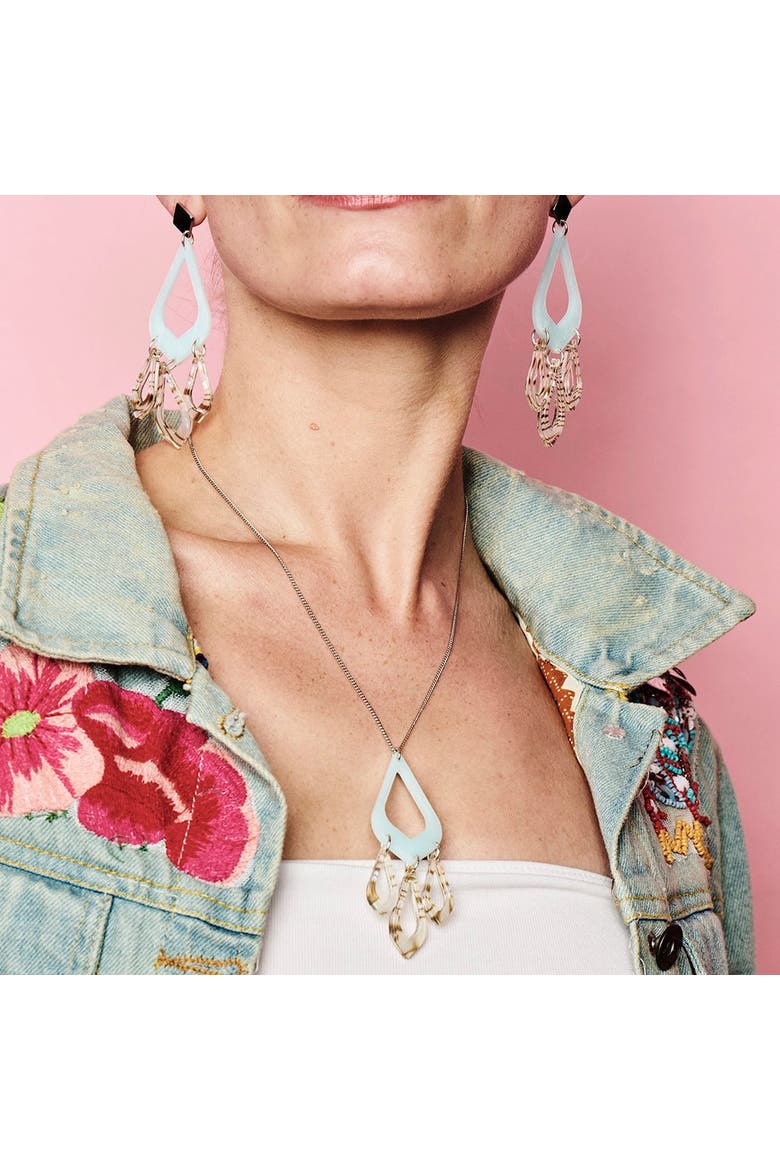 Feather Drop Pendant - Island Blue & Shell, Alternate, color, Island Blue & Shell