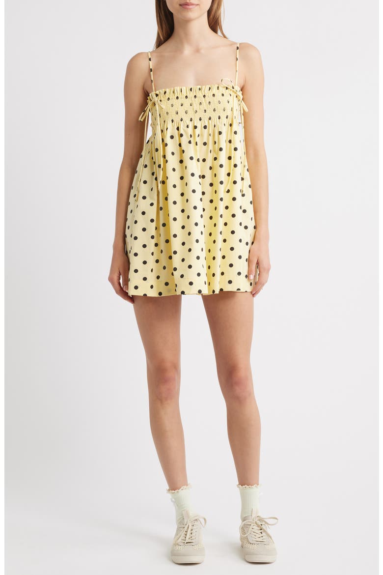 yellow and black polka dot dress Damson Madder Lilo Mini in Adjustable straps Damson Madder Lilo Mini Polka