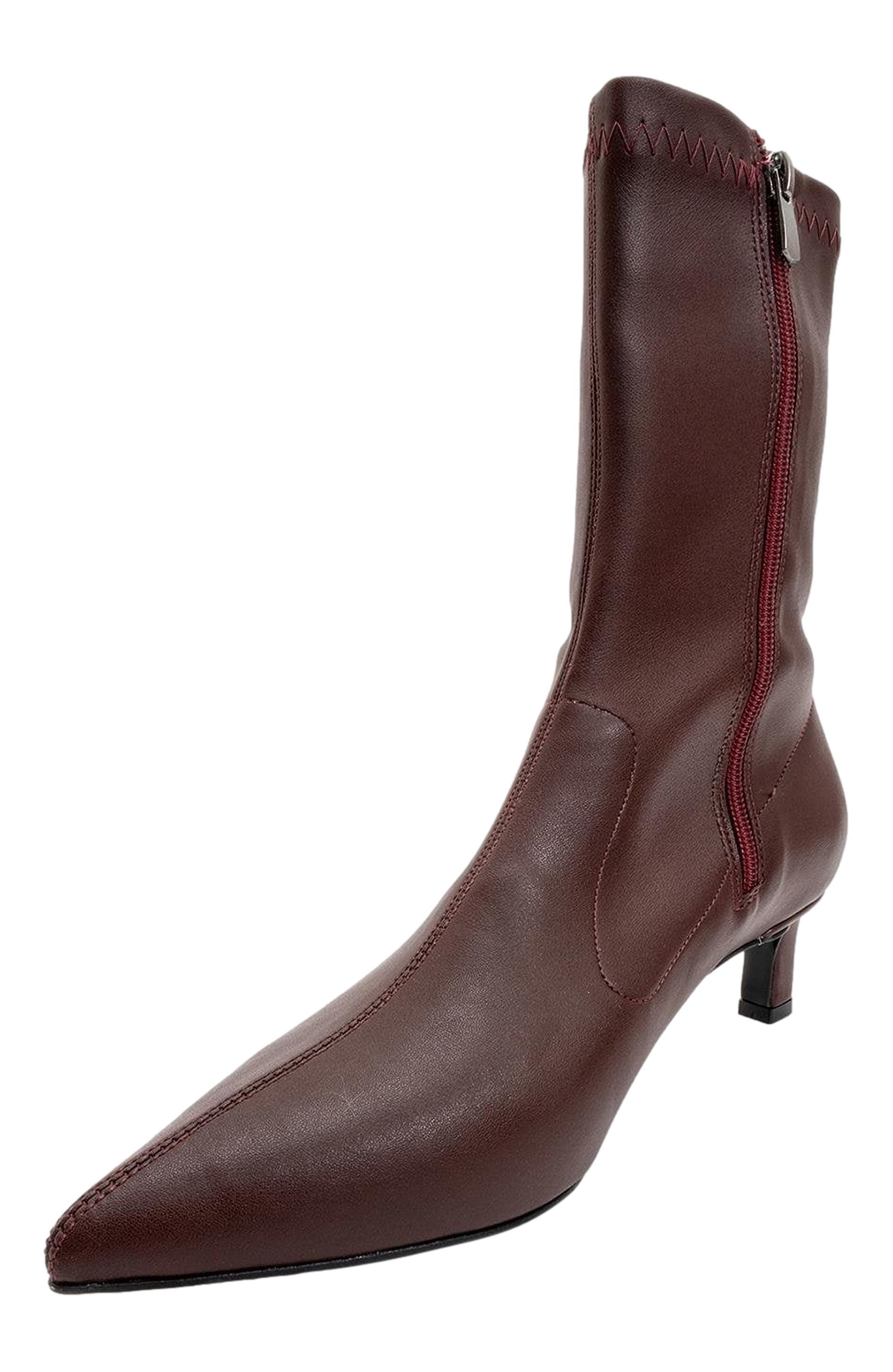 Prologue Shoes Lewin Pointed Toe Stiletto Boot, Alternate, color, Burgundy Faux Leather