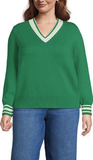 Lands' End Plus Size Drifter Set in Sleeve Vneck Sweater