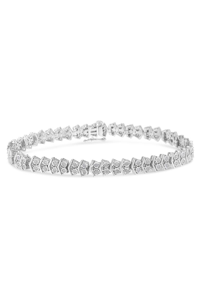 Silver 1.0 Cttw Chevron 2 Stone Arrow Link Tennis Bracelet, Main, color, White