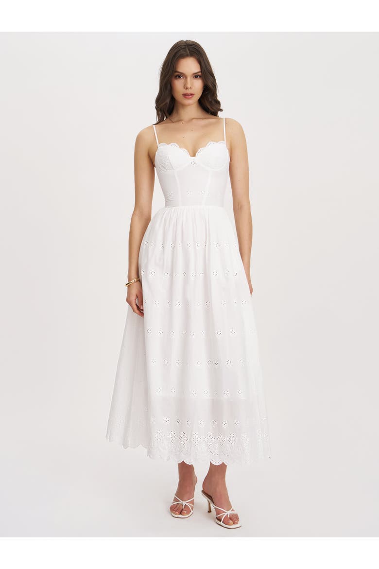 Oberon Cotton Eyelet Lace-Up Back Maxi Dress, Main, color, White