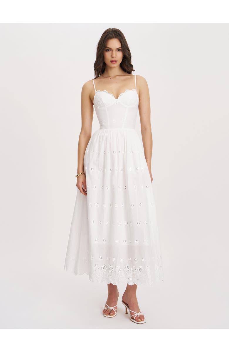 Miss Circle Oberon Cotton Eyelet Lace-Up Back Maxi Dress, Main, color, White