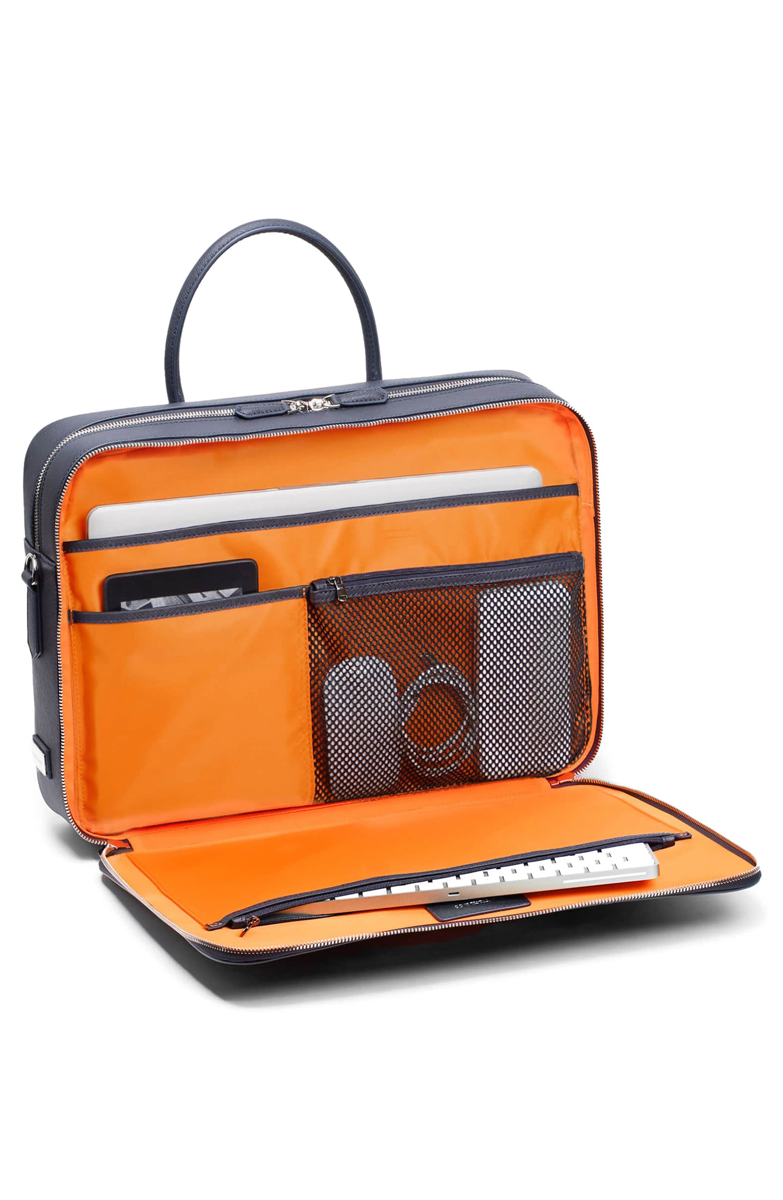 Manhattan Double Zip Leather Briefcase, Alternate, color, NAVY