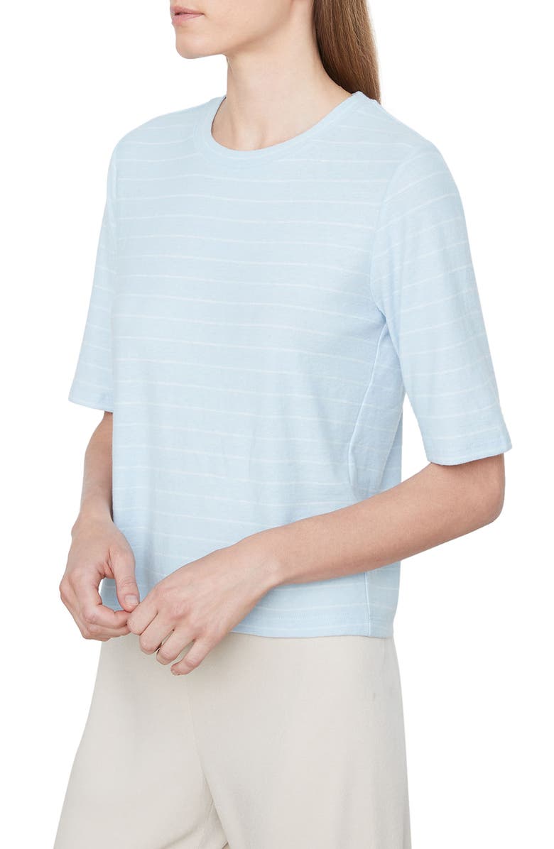 Vince Stripe Relaxed Elbow-Sleeve T-Shirt, Main, color, Sky/ Off White