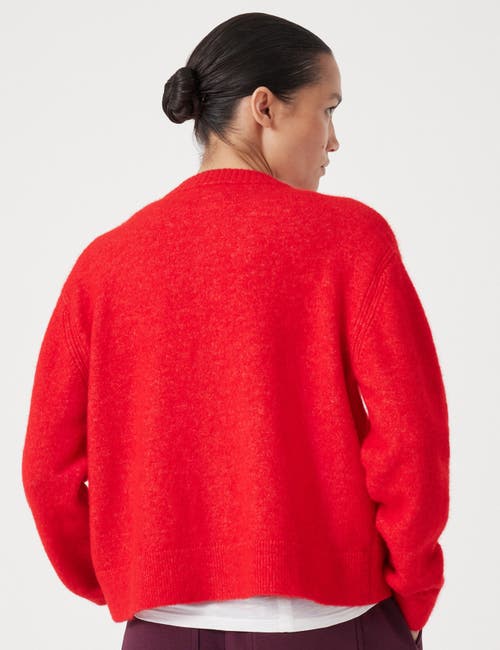 Hush Crew Neck Boxy Wool Blend Cardigan In Red