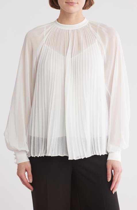 Macenzi Embellished Sheer Pleated Top