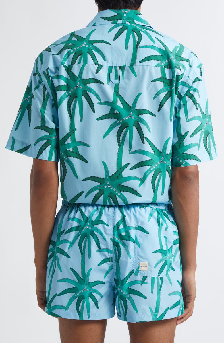 Jacquemus La Chemise Jean Camp Shirt, Alternate, color, Print Palmtrees Star Blue