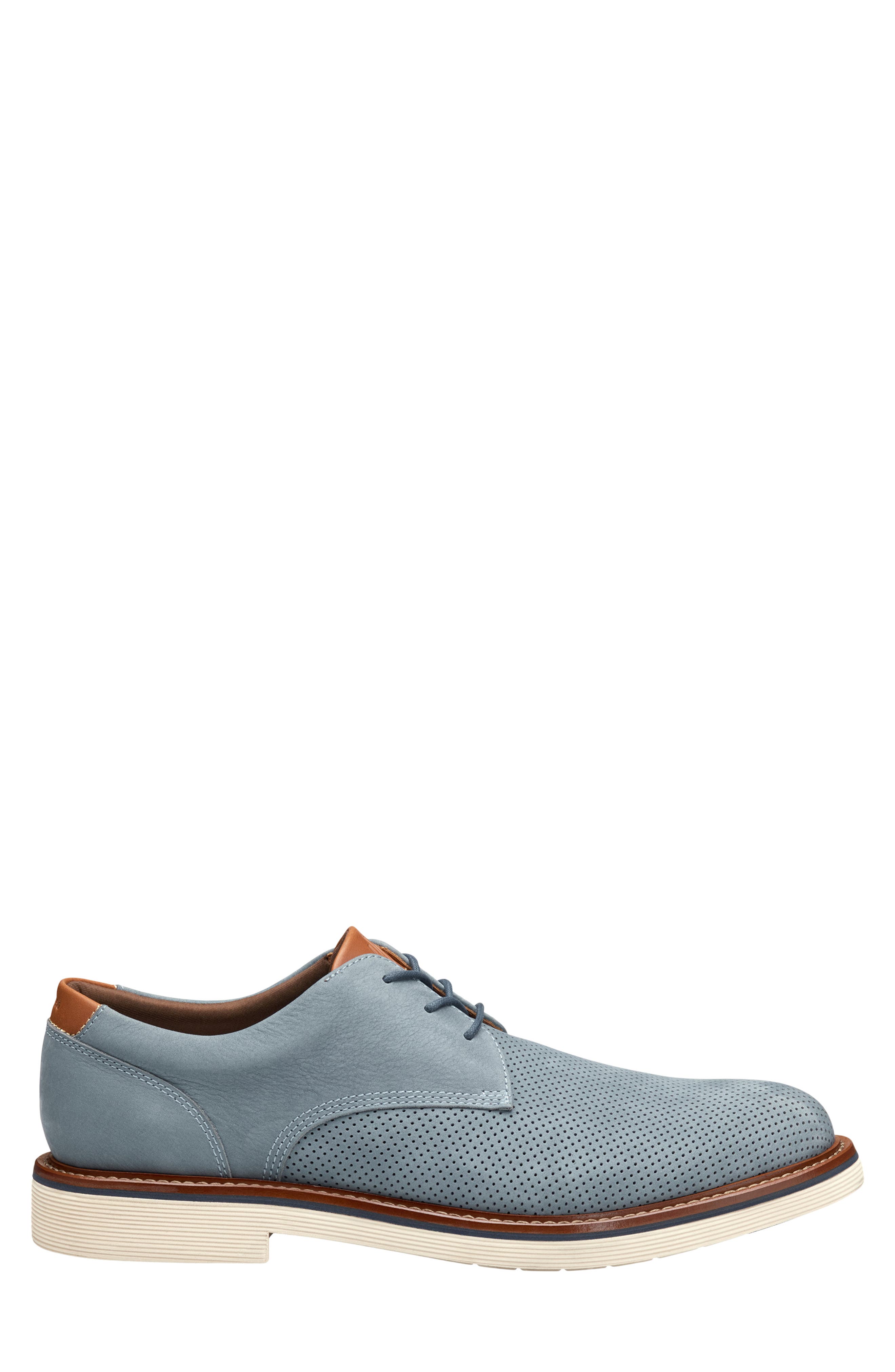 Tyson Perforated Plain Toe Derby, Alternate, color, DENIM NUBUCK