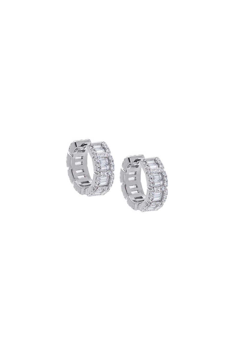 CZ Pave X Baguette Huggie Earring, Main, color, Silver