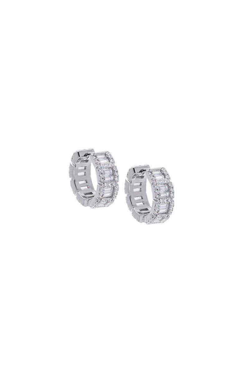 BY ADINA EDEN CZ Pave X Baguette Huggie Earring, Main, color, Silver