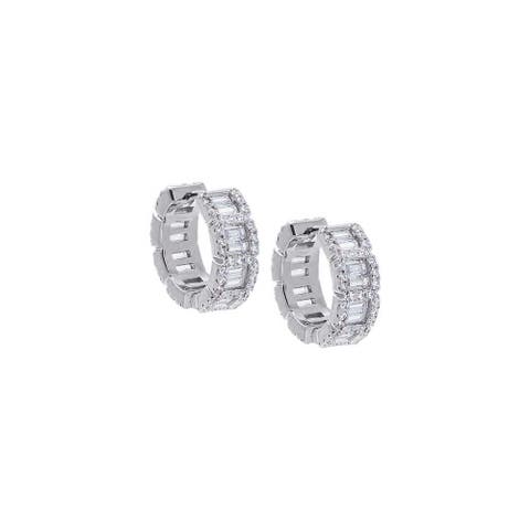 CZ Pave X Baguette Huggie Earring