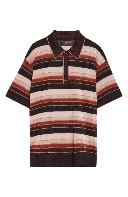 Amiri Metallic Stripe Oversize Polo In Brown