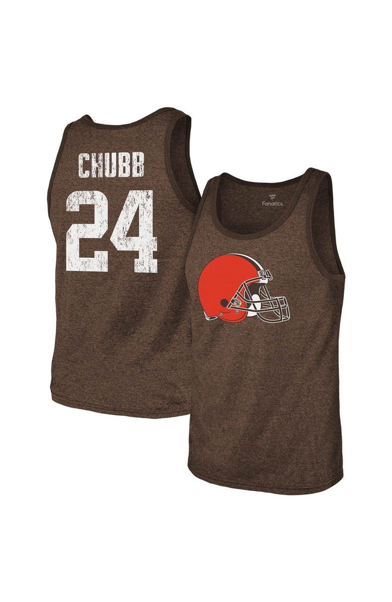 Majestic Threads Men's Majestic Threads Nick Chubb Brown Cleveland Browns Name & Number Tri-Blend Tank Top, Main, color,