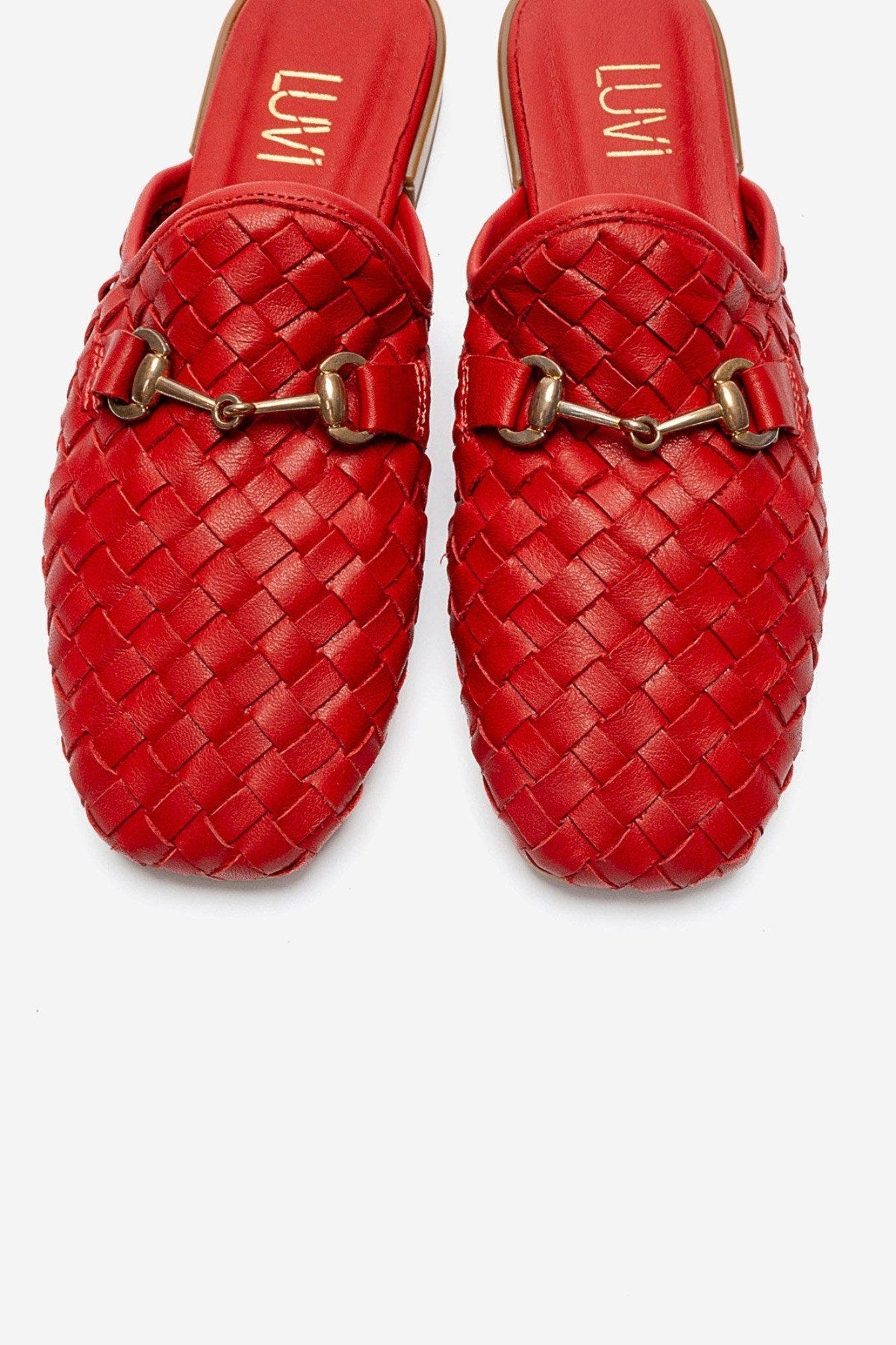 Senia Leather Woven Mule, Alternate, color, Red