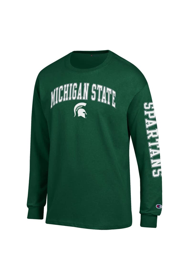 Men's Champion  Green Michigan State Spartans Arch Over Logo 2-Hit Long Sleeve T-Shirt, Alternate, color, Green