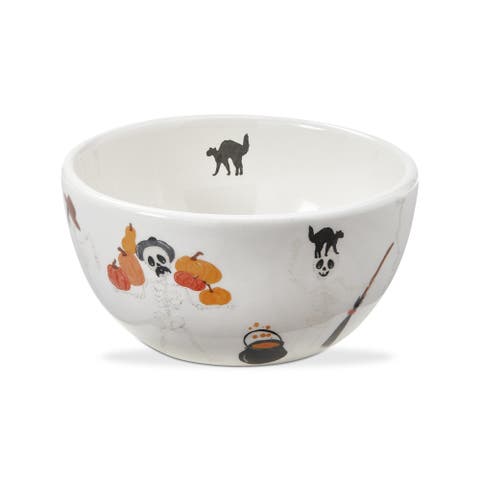 Dancing Skeleton Ceramic Serving Bowl Halloween Multicolor